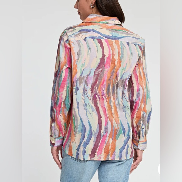Hinson Wu Halsey Long Sleeve XL Artsy Brushstroke Print Button Front Cotton NWT - Picture 7 of 10